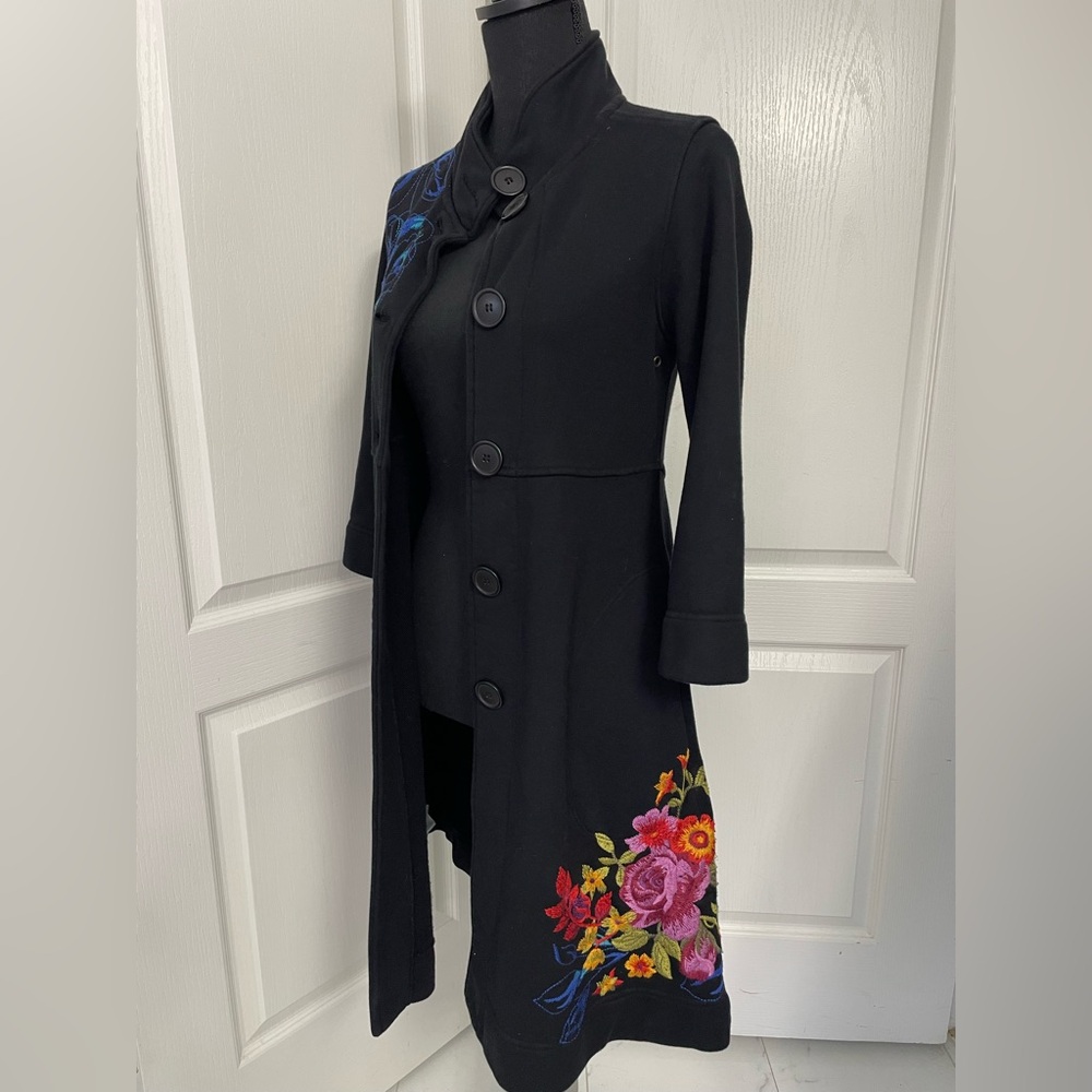 Johnny Was Black Floral Embroidered Coat